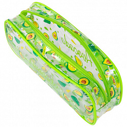 Пенал-косметичка BRAUBERG LUCENT на молнии, прозрачный, "Авокадо", 21х5х9 см, 270054