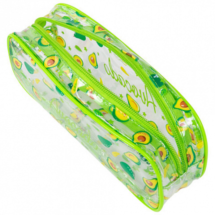 Пенал-косметичка BRAUBERG LUCENT на молнии, прозрачный, "Авокадо", 21х5х9 см, 270054