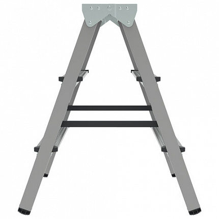 Стремянка стальная двухсторонняя 2х3 ступени, высота площадки 0,66м, алюминиевая площадка 35х16см, до 150кг, вес 4,2кг НОВАЯ ВЫСОТА, 1160203
