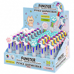 Ручка мини многоцветная с топпером шариковая автоматическая 4 ЦВЕТА FUNSTER "MIX", ассорти, пишущий узел 0,7 мм, линия письма 0,35, 144378