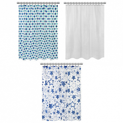 Шторка для ванной PEVA, 180х180 см, кольца в комплекте, дизайн ассорти, УЗОРЫ, WBZ (ВБЗ), 700068