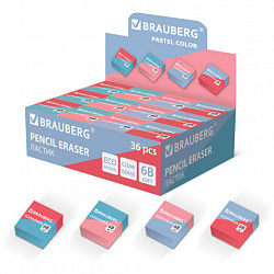 Ластик BRAUBERG PASTEL COLOR DUO, 34х34х14 мм, ЭКО-ПВХ, ассорти, 272733