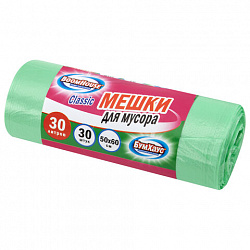 Мешки для мусора 30 л, зеленые, в рулоне 30 штук, ПНД 10 мкм, 50x60 см, серия "Classic", BOOMHOUSE (БУМХАУС), 702652