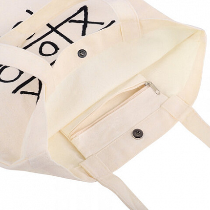 Сумка шоппер BRAUBERG PREMIUM, канвас, 40х35 см, на кнопке, карман, бежевый, "Tic-tac-toe", 271902
