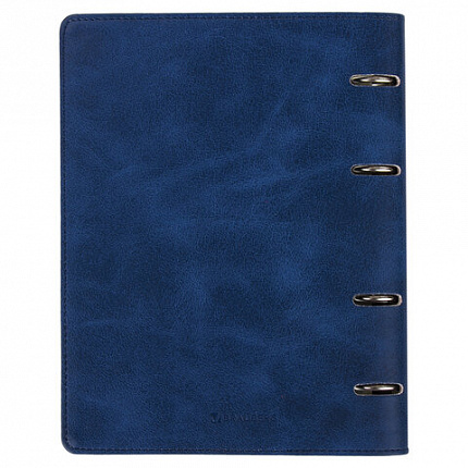 Тетрадь на кольцах А5 (180х220 мм), 120 листов, под кожу, клетка, BRAUBERG "Main", синий, 402005