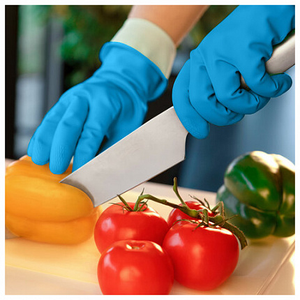 Перчатки VILEDA многоцелевые латексные МНОГОРАЗОВЫЕ х/б напыление, ПРОЧНЫЕ, р-р S, си, 174350