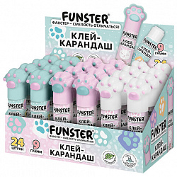 Клей-карандаш 9 г, кросс-серия КОШАЧЬИ ЛАПКИ, фигурный колпачок, ассорти, FUNSTER (ФАНСТЕР), 274660