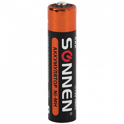 Батарейки аккумуляторные Ni-Mh мизинчиковые КОМПЛЕКТ 4 шт., AAA (HR03) 650 mAh, SONNEN, 455609