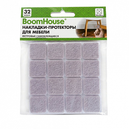 Накладки-протекторы для мебели ФЕТР самоклеящиеся, 20х20мм, бежевые, КОМПЛЕКТ 32 шт, BoomHouse, 701818