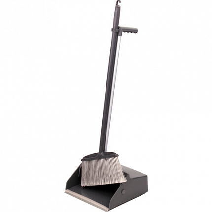 Совок для мусора КОМПЛЕКТ щетка + 2 рукоятки по 80 см, БОЛЬШОЙ улица / офис / дом, серый LAIMA PROFESSIONAL, 606663