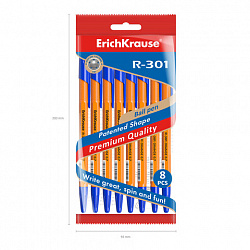 Ручки шариковые ERICH KRAUSE R-301 "Stick Orange", СИНИЕ, набор 8 штук, 0,7 мм, 56614
