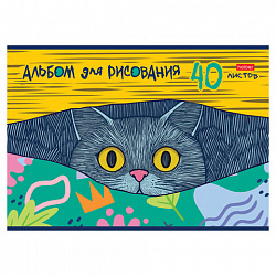 Альбом для рисования А4, 40 л., скоба, обложка картон, HATBER, 205х290 мм, "Котофей" (5 видов), 091512, 40А4В