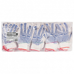 Перчатки хлопчатобумажные, КОМПЛЕКТ 50 ПАР, 10 класс, 32-34 г, 83 текс, ПВХ точка, ОФИСМАГ, БЕЛЫЕ, 605503