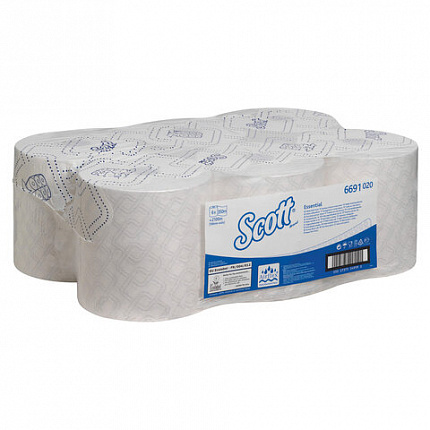 Полотенца бумажные рулонные KIMBERLY-CLARK Scott, КОМПЛЕКТ 6шт, 350м, белые, арт. 6691