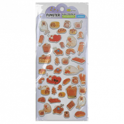 Наклейки гелевые "Аппетитное ассорти", 17,5х9 см, ассорти 6 видов, FUNSTER (ФАНСТЕР), 666083