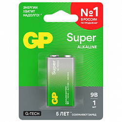 Батарейка 1 шт., GP Super G-Tech, Крона (6LR61, 6LF22, 1604A), алкалиновая, блистер, 1604A-5CR1, 1604A-BC1