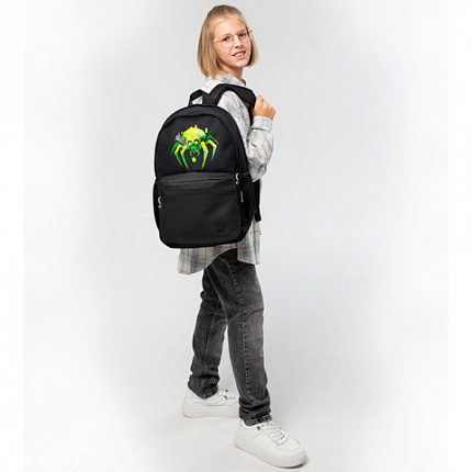 Рюкзак BRAUBERG FASHION CITY универсальный, 2 отделения, "Green Spider", черный, 46х31х15 см, 273839