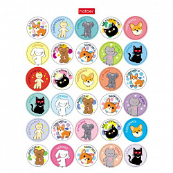 Наклейки бумажные поощрения и оценки, НАБОР 4 листа, 115 наклеек, "Зверушки", HATBER, 4Н6н