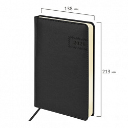 Ежедневник датированный 2026 А5 138x213 мм, BRAUBERG "Imperial", под кожу, черный, 117063