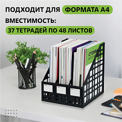 Лоток вертикальный для бумаг (250х245х295 мм), 3 отделения, сетчатый, сборный, черный, ЛТВ-63720
