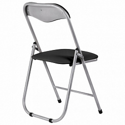 Стул складной для дома и офиса РС04, серебристый каркас, кожзам черный