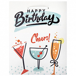 Пакет подарочный (1 штука) 18х10х23 см (M), "Happy Birthday", ассорти, глиттер, фольга, ЗОЛОТАЯ СКАЗКА, 700806