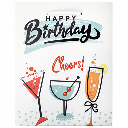Пакет подарочный (1 штука) 18х10х23 см (M), "Happy Birthday", ассорти, глиттер, фольга, ЗОЛОТАЯ СКАЗКА, 700806