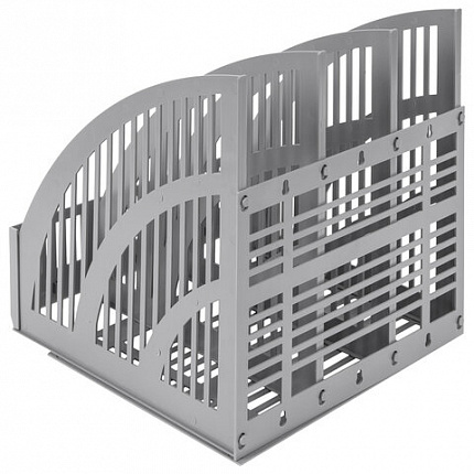 Лоток вертикальный для бумаг BRAUBERG "Energy", 250 мм, 3 отделения, сетчатый, сборный, серый, 237018