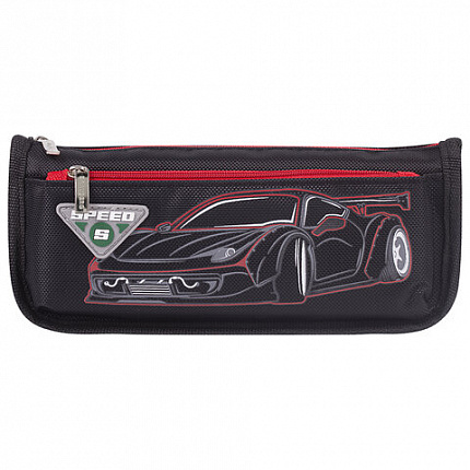 Пенал мягкий BRAUBERG, 2 отделения, полиэстер, "Speed car", черный, 21х6х9 см, 270273