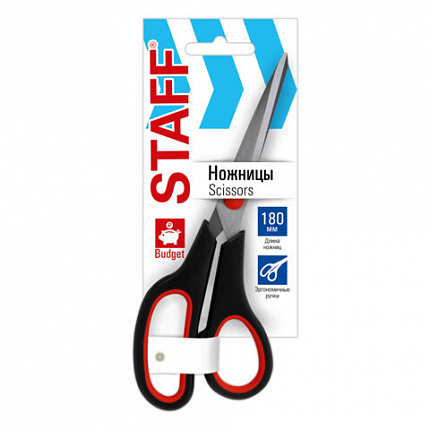 Ножницы 180 мм, бюджет, резиновые вставки, черно-красные, STAFF ECO, 238944