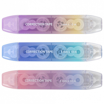 Корректирующая лента двусторонняя BRAUBERG "GRADE PASTEL", 5 мм x 10 м, КОМПЛЕКТ 3 штук, 273026
