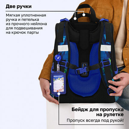 Ранец BRAUBERG PREMIUM, 2 отделения, с брелоком, "Неоновый рыцарь", объемный дизайн, 38х29х16 см, 274395