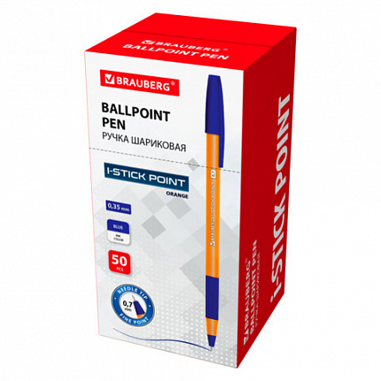 Ручка шариковая с грипом BRAUBERG "i-STICK POINT ORANGE", СИНЯЯ, пишущий узел 0,7 мм, линия письма 0,35 мм, 144386