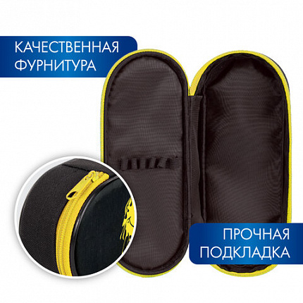 Пенал-футляр BRAUBERG, 1 отделение, органайзер, полиэстер, 22x9x5 см, "Без улыбки", 271587