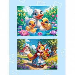 Пазл картонный "Милые картинки", 12 элементов, АССОРТИ, поле 17,5х13 см, 20 видов, РК