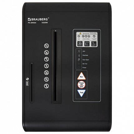 Уничтожитель (шредер) BRAUBERG PROFESSIONAL PS-2042m, CD, "HeavyDuty", 5 уровень секретности, 2х10 мм, 20 листов, корзина 42 литра, 532595