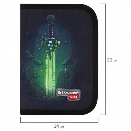 Пенал BRAUBERG KIDS, 1 отделение, 2 откидные планки, 21х14 см, "Neon sword", 274546