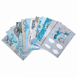 Бумага для скрапбукинга 15х21 см "В лазурных тонах", двусторонняя, 12 листов, 240 г/м2, ОСТРОВ СОКРОВИЩ, 665442