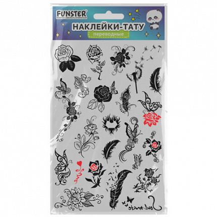 Наклейки-тату переводные "Ассорти", 29х15,5 см, ассорти 12 видов, FUNSTER (ФАНСТЕР), 666106