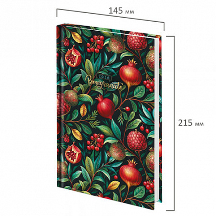 Ежедневник датированный 2026 145х215 мм, А5, STAFF, ламинированная обложка, "Гранаты", 117312