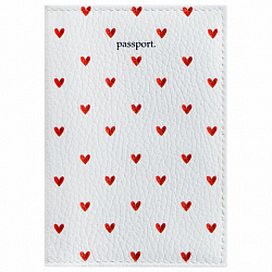 Обложка для паспорта натуральная кожа флоттер, принт "Сердечки", цвет белый, BRAUBERG, 238866