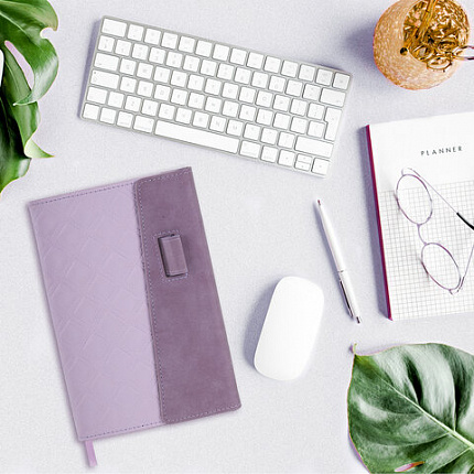 Ежедневник недатированный А5 145х215 мм, BRAUBERG "Stitch", под кожу, магнит, 160 л., сиреневый, 116589