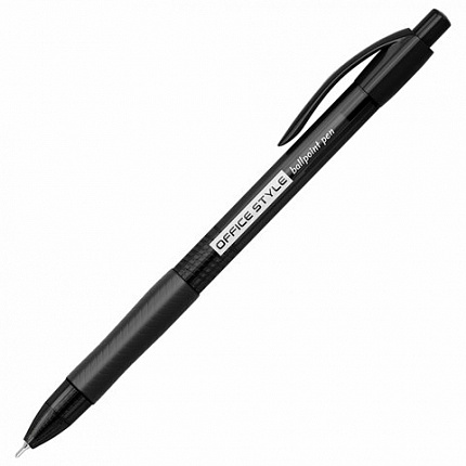 Ручка шариковая автоматическая с грипом BRAUBERG OFFICE STYLE, ЧЕРНАЯ, узел 0,7 мм, линия 0,35 мм, тонированный корпус, 144212