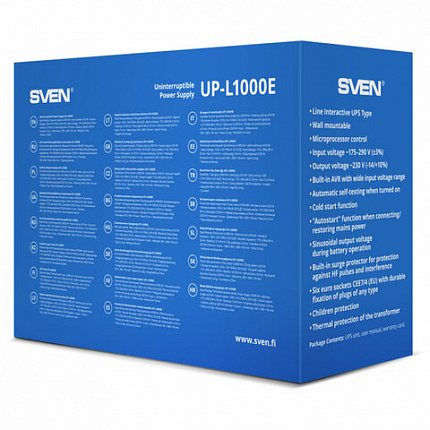Источник бесперебойного питания SVEN UP-L1000E, 510VA (290 W), 6 евророзеток, SV-016593