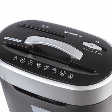 Уничтожитель (шредер) BRAUBERG S8, 4 уровень секретности, фрагменты 4х18 мм, 8 листов, корзина 16 литров, CD, 530962