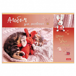 Альбом для рисования А4 16 л., скоба, обложка картон, HATBER, 205х290 мм, "Мяу-Котики", 086277, 16А4В