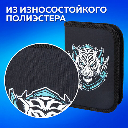 Пенал ПИФАГОР, 1 отделение, полиэстер, 19х13 см, "White tiger", 272285