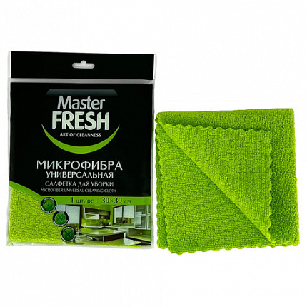 Салфетка из МИКРОФИБРЫ универсальная 30х30 см, зеленая, 250 г/м2, Master FRESH