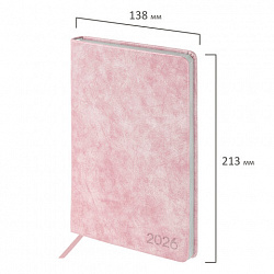 Ежедневник датированный 2026 А5 138х213 мм, BRAUBERG "Ice", под кожу, розовый, 117390