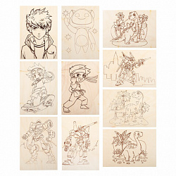 Заготовки деревянные для выжигания "Для мальчиков", 5 шт., 10 рисунков, 15х21 см, BRAUBERG HOBBY, 665310